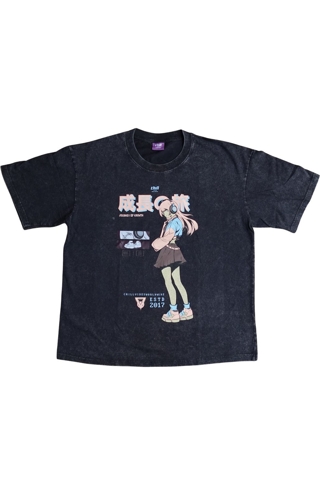 Chill-Fi Girl Black Acid Washed Tee